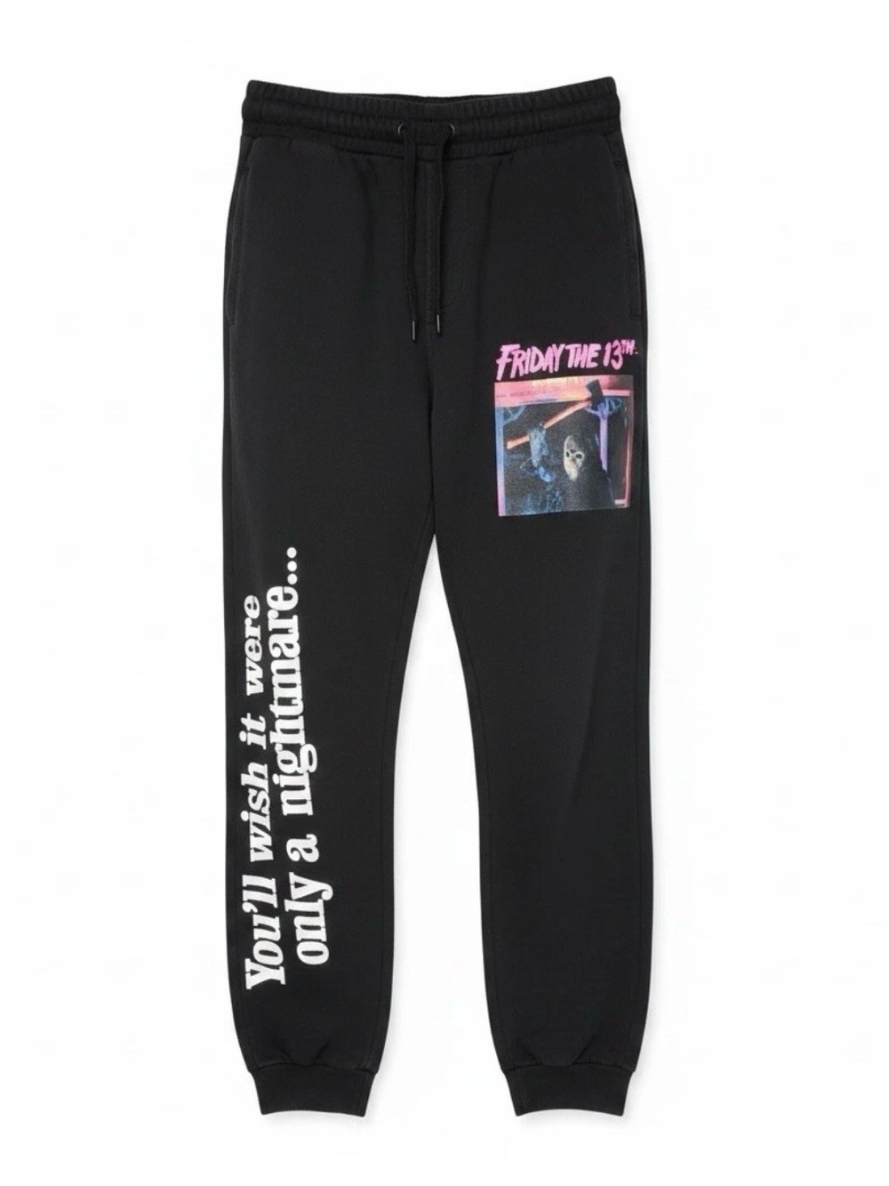 Hot Topic Black Friday the 13th Graphic Joggers with White Text